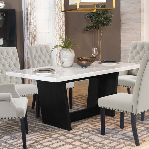 Sherry Trestle Base Marble Top Dining Table Espresso and White - Mattress & Furniture Super Center (Tampa, FL)