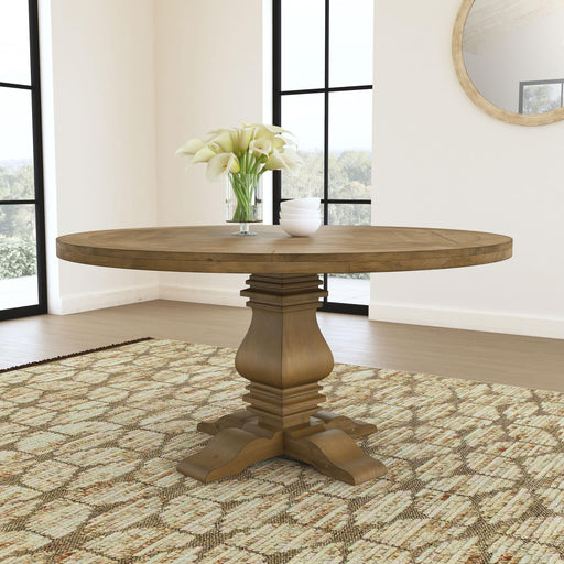 Florence Round Pedestal Dining Table Rustic Smoke - Mattress & Furniture Super Center (Tampa, FL)