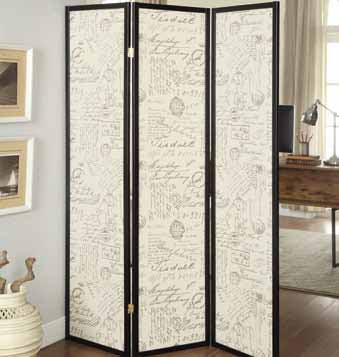 Felice 3-panel French Script Print Folding Screen Espresso - Mattress & Furniture Super Center (Tampa, FL)