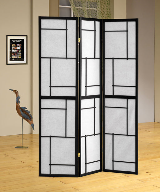 Damis 3-panel Folding Floor Screen Black and White - Mattress & Furniture Super Center (Tampa, FL)