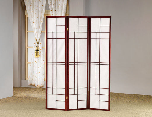 Katerina 3-panel Folding Floor Screen White and Cherry - Mattress & Furniture Super Center (Tampa, FL)