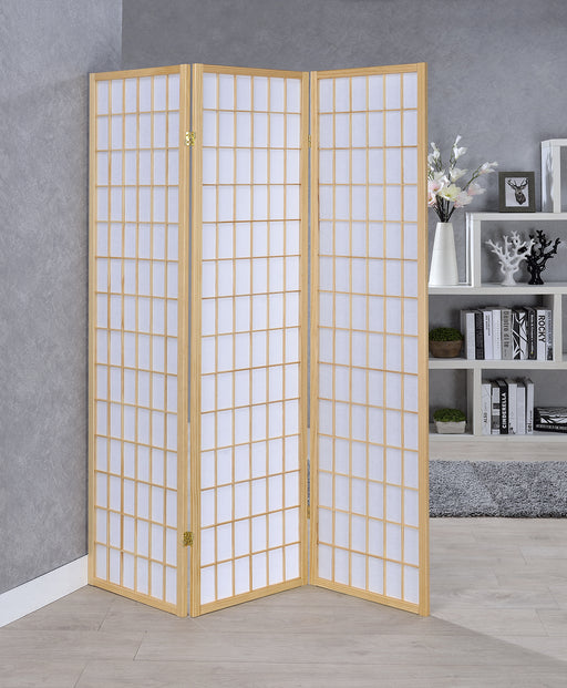 Carrie 3-panel Folding Screen Natural and White - Mattress & Furniture Super Center (Tampa, FL)