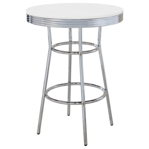 Theodore Round Bar Table Chrome and Glossy White - Mattress & Furniture Super Center (Tampa, FL)