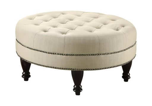 Elchin Round Upholstered Tufted Ottoman Oatmeal - Mattress & Furniture Super Center (Tampa, FL)