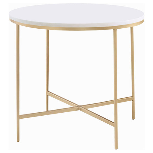 Ellison Round X-cross End Table White and Gold - Mattress & Furniture Super Center (Tampa, FL)