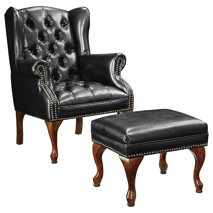 Roberts Button Tufted Back Accent Chair with Ottoman Black and Espresso - Mattress & Furniture Super Center (Tampa, FL)