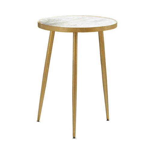 Acheson Round Accent Table White and Gold - Mattress & Furniture Super Center (Tampa, FL)