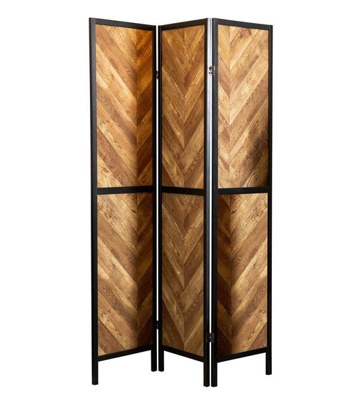 Marlene Herringbone Pattern 3-panel Screen Rustic Tobacco and Black - Mattress & Furniture Super Center (Tampa, FL)