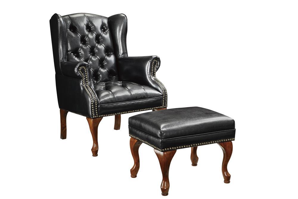 Roberts Button Tufted Back Accent Chair with Ottoman Black and Espresso - Mattress & Furniture Super Center (Tampa, FL)