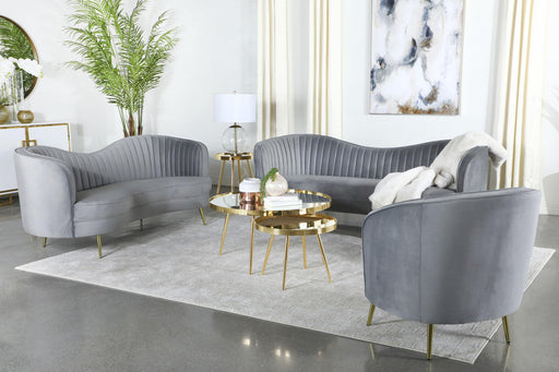 Sophia 3-piece Upholstered Living Room Set with Camel Back Grey and Gold - Mattress & Furniture Super Center (Tampa, FL)