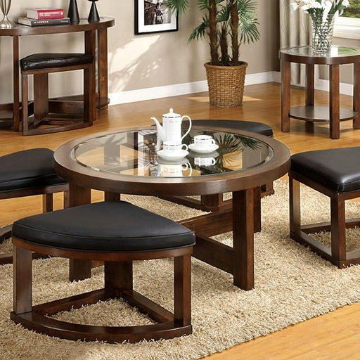 Crystal Cove II Dark Walnut Round Coffee Table w/ 4 Stools - Mattress & Furniture Super Center (Tampa, FL)