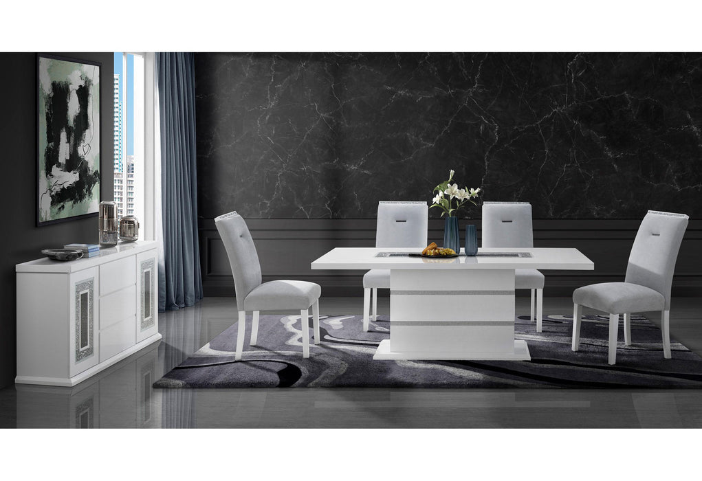 MONACO WHITE DINING TABLE + MONACO DINING CHAIR - Mattress & Furniture Super Center (Tampa, FL)