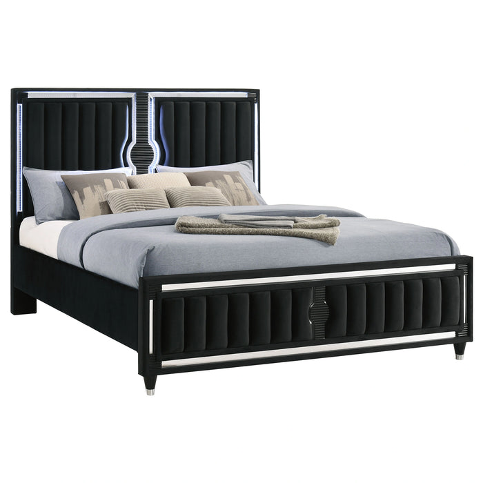 Ravenne Velvet Upholstered LED Panel Bed