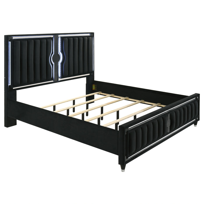 Ravenne Velvet Upholstered LED Panel Bed