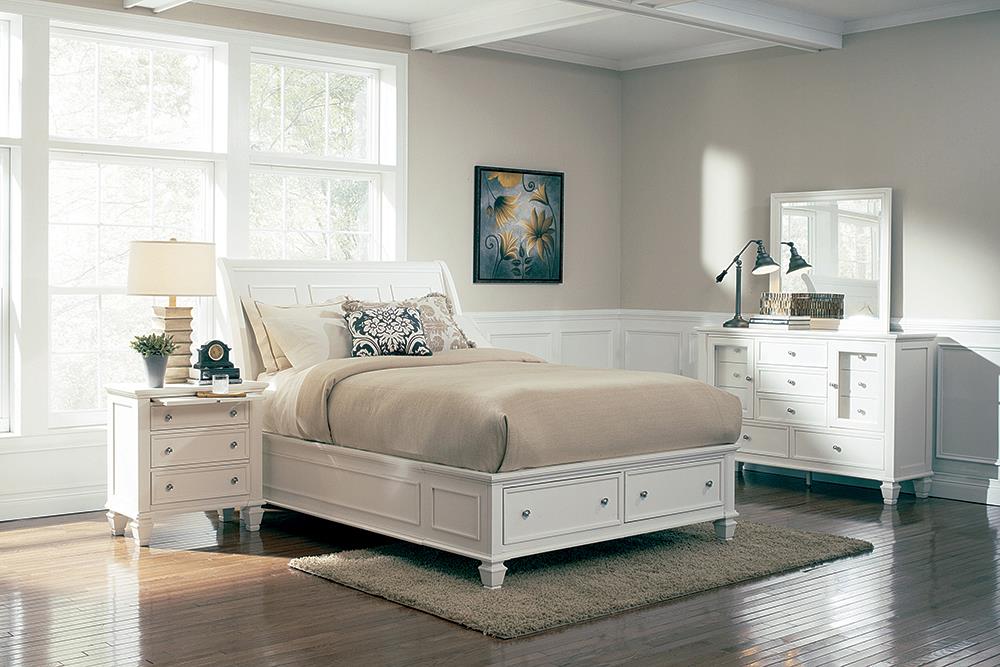 Sandy Beach 4 & 5 Piece Storage Bedroom Set with Sleigh Headboard E.King, Queen, & Cal.King - Mattress & Furniture Super Center (Tampa, FL)