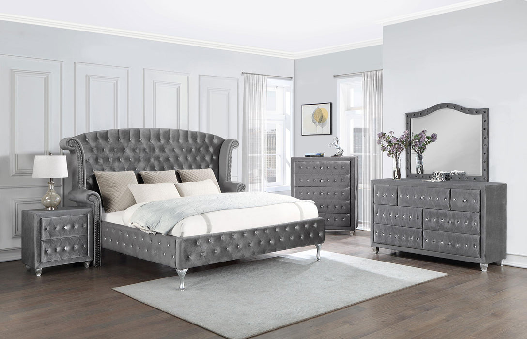 Deanna Upholstered Tufted 5-Piece Eastern King Bedroom Set Grey image