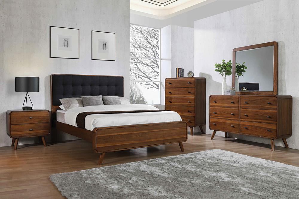 Robyn 4-Piece Eastern King Bedroom Set with Upholstered Tufted Headboard Dark Walnut image