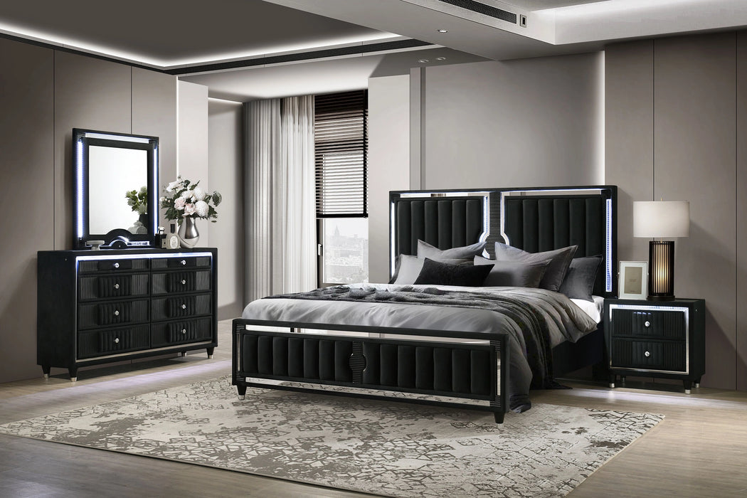 Ravenne Velvet Upholstered LED Bedroom Set