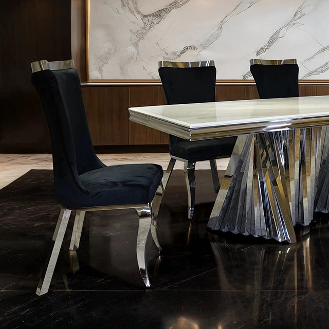 Basilicata 7 Pc Dining Table Set Chrome & Gold 5