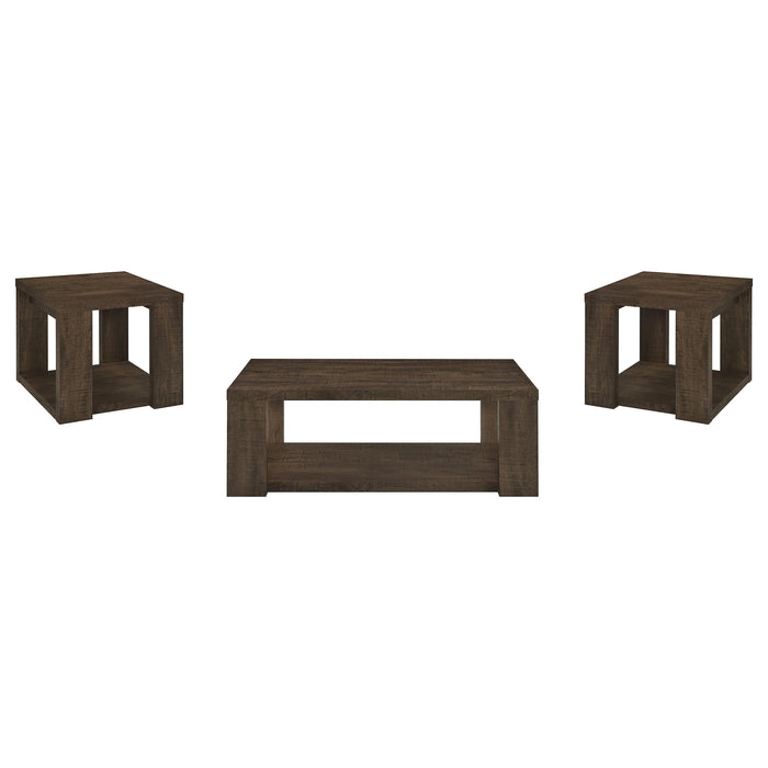 Pavone Open-Shelf Coffee and End Table Set - Dark Rustic Mango 3-Piece Set