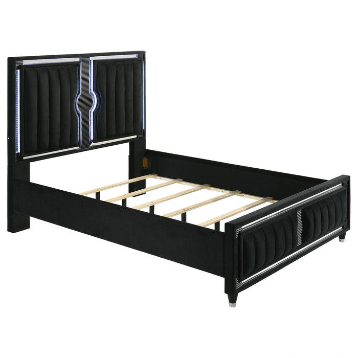 Ravenne Velvet Upholstered LED Panel Bed