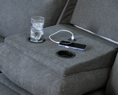 Side-Swipe Reclining Sofa with Drop Down Table - Mattress & Furniture Super Center (Tampa, FL)