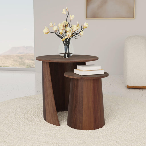 Yency 2-piece Round Mango Wood Nesting Table Set Dark Brown - Mattress & Furniture Super Center (Tampa, FL)