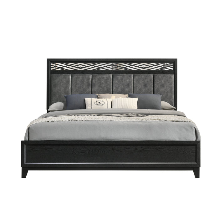 Obsidian 5/0 Q Headboard, Footboard & Slats-Black