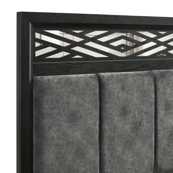 Obsidian 5/0 Q Headboard, Footboard & Slats-Black