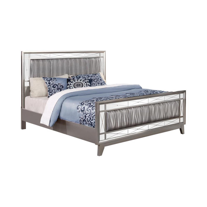 Leighton Full Panel Bed with Mirrored Accents Mercury Metallic