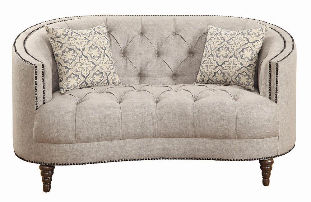 Avonlea Sloped Arm Upholstered Loveseat Trim Grey