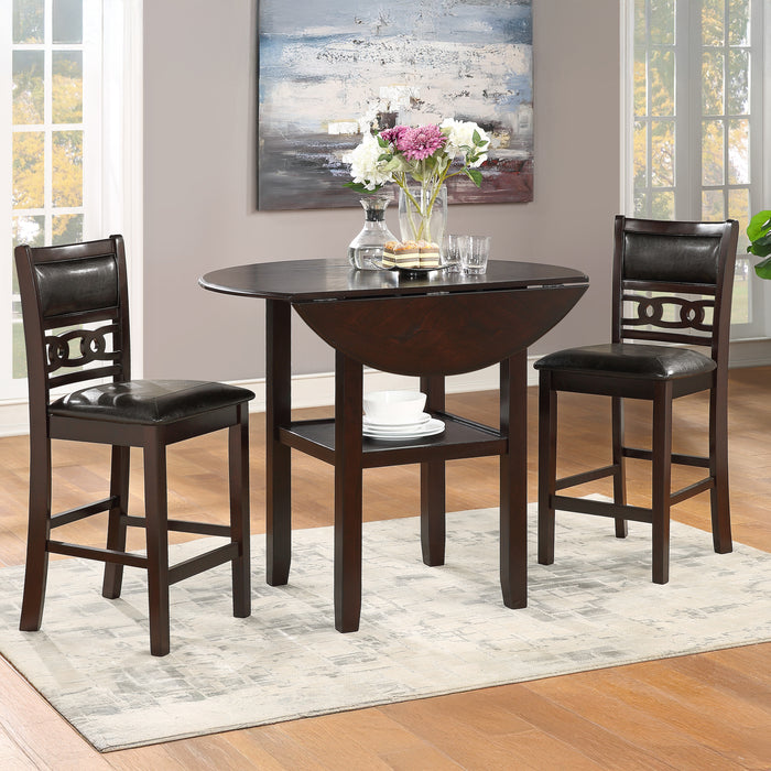 Gia 3 Pc 42" Counter Drop Leaf Table & 2 Chairs-Ebony