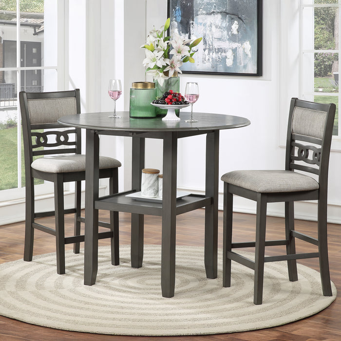 Gia 3 Pc 42" Counter Drop Leaf Table & 2 Chairs-Gray