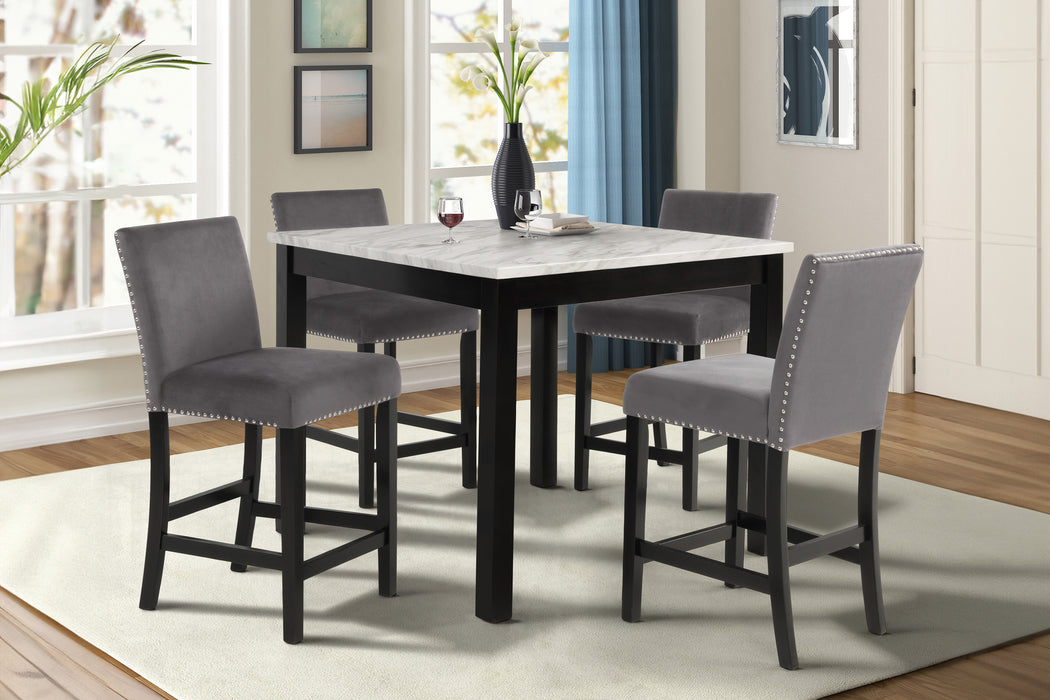 Celeste 5Pc 42" Marble Finish Counter Table & 4 Chairs-Gray