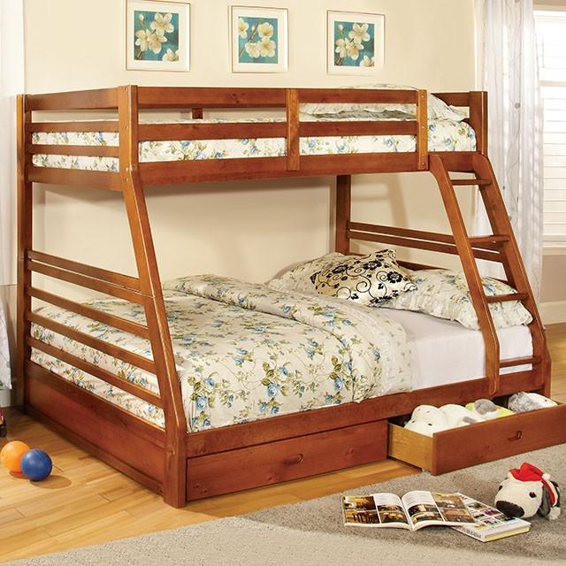 California II Cherry Twin/Full Bunk Bed w/ 2 Drawers Cherry, Walnut, Grey, &Oak - Mattress & Furniture Super Center (Tampa, FL)