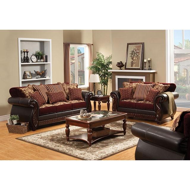 Franklin Burgundy/Espresso Sofa, Burgundy - Mattress & Furniture Super Center (Tampa, FL)