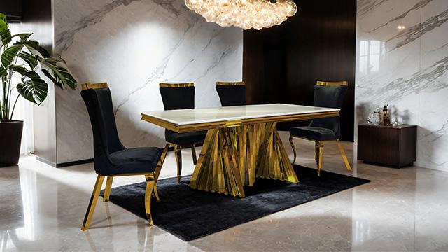 Basilicata 7 Pc Dining Table Set Chrome & Gold 5 - Mattress & Furniture Super Center (Tampa, FL)