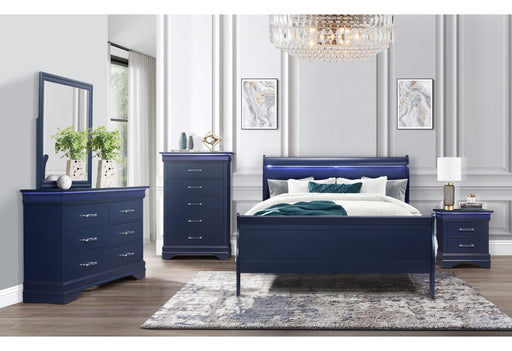 CHARLIE BLUE QUEEN BED GROUP WITH LED - Mattress & Furniture Super Center (Tampa, FL)