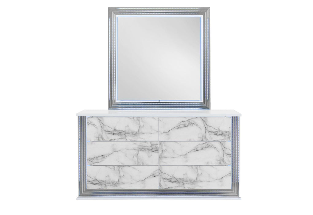 YLIME WHITE MARBLE MIRROR WITH LED - Mattress & Furniture Super Center (Tampa, FL)