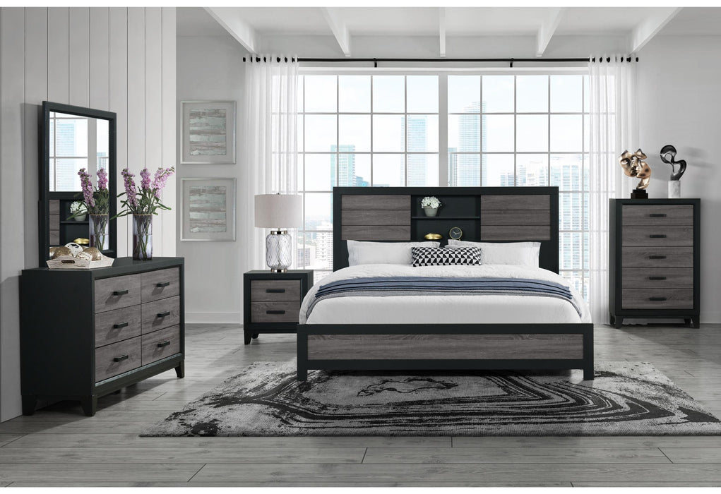 LISBON GREY/BLACK BOOKCASE QUEEN BED GROUP - Mattress & Furniture Super Center (Tampa, FL)