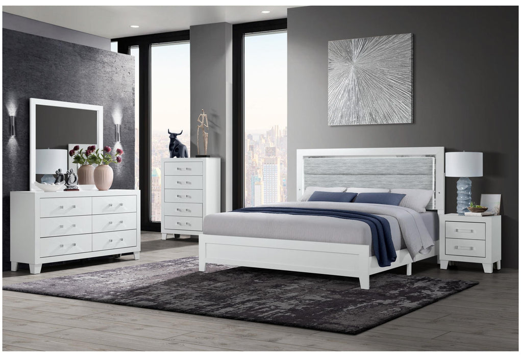 LUCCIA WHITE QUEEN BED GROUP WITH LED - Mattress & Furniture Super Center (Tampa, FL)