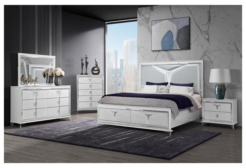 ROMO WHITE KING BED GROUP WITH LED image