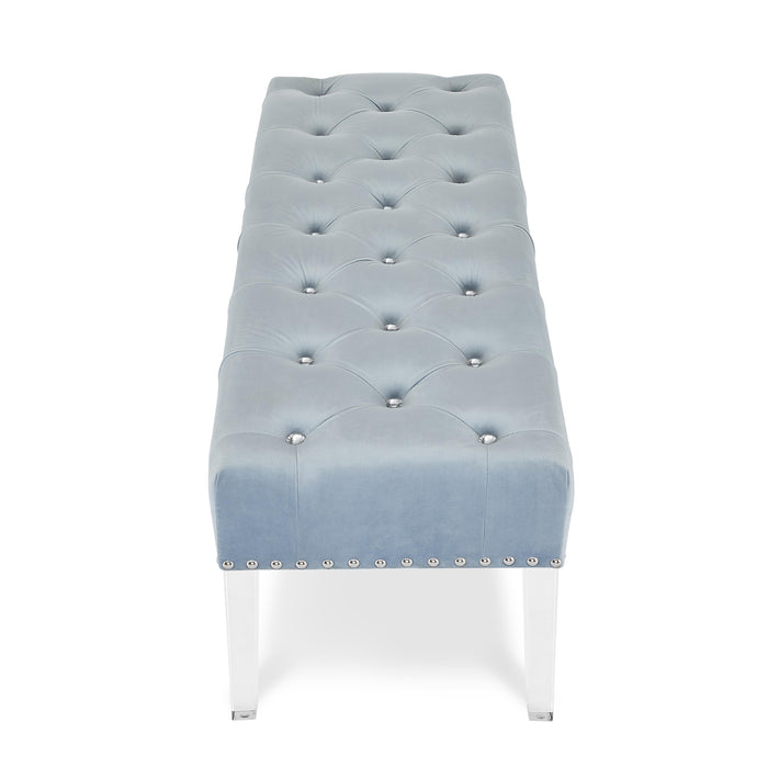 VIVIAN LIGHT BLUE VELVET BENCH WITH CRYSTAL BUTTONS