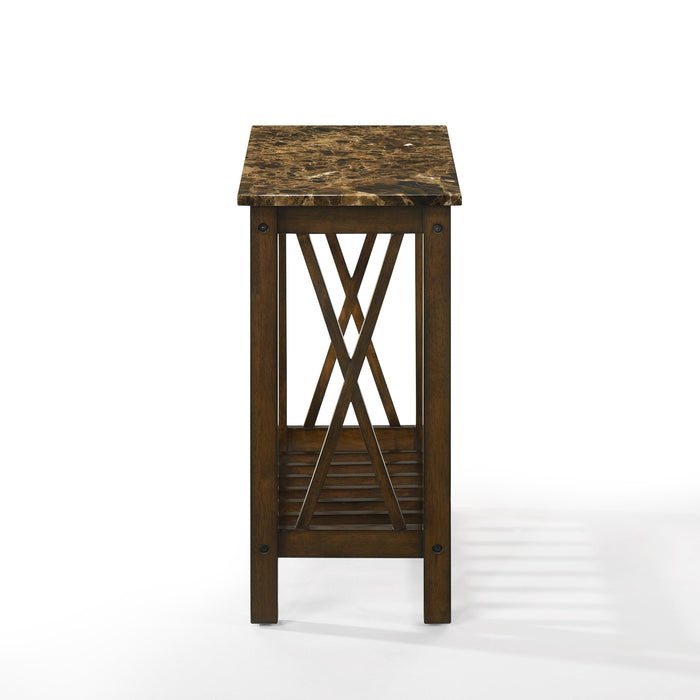 EDEN CHAIRSIDE TABLE-BROWN W/GRAY FAUX MARBLE TOP