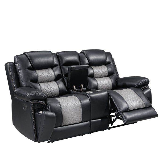 Nikko Console Loveseat W/ Dual Recliners-Black/Gray