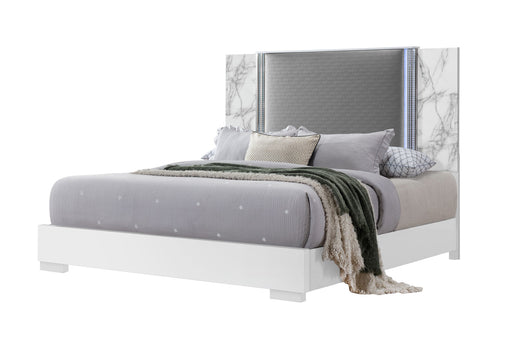Ylime White Marble King Bed Fully Slatted With Led - Mattress & Furniture Super Center (Tampa, FL)
