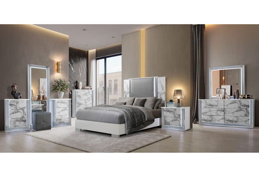 Ylime White Marble Queen Bed Group Fully Slatted With Vanity Set - Mattress & Furniture Super Center (Tampa, FL)
