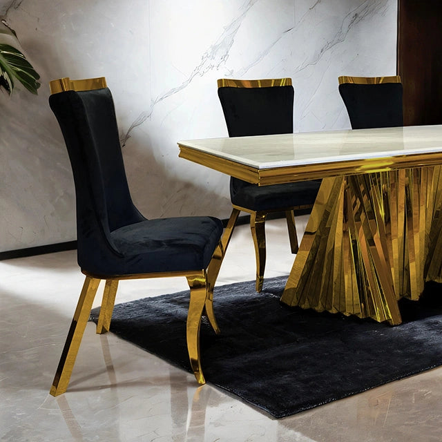 Basilicata 7 Pc Dining Table Set Chrome & Gold 5