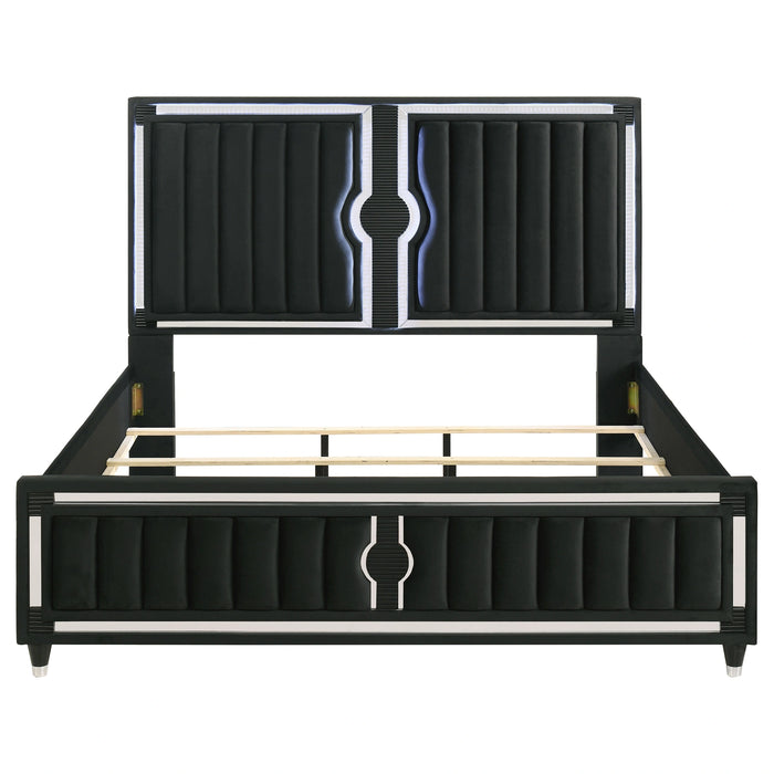 Ravenne Velvet Upholstered LED Panel Bed
