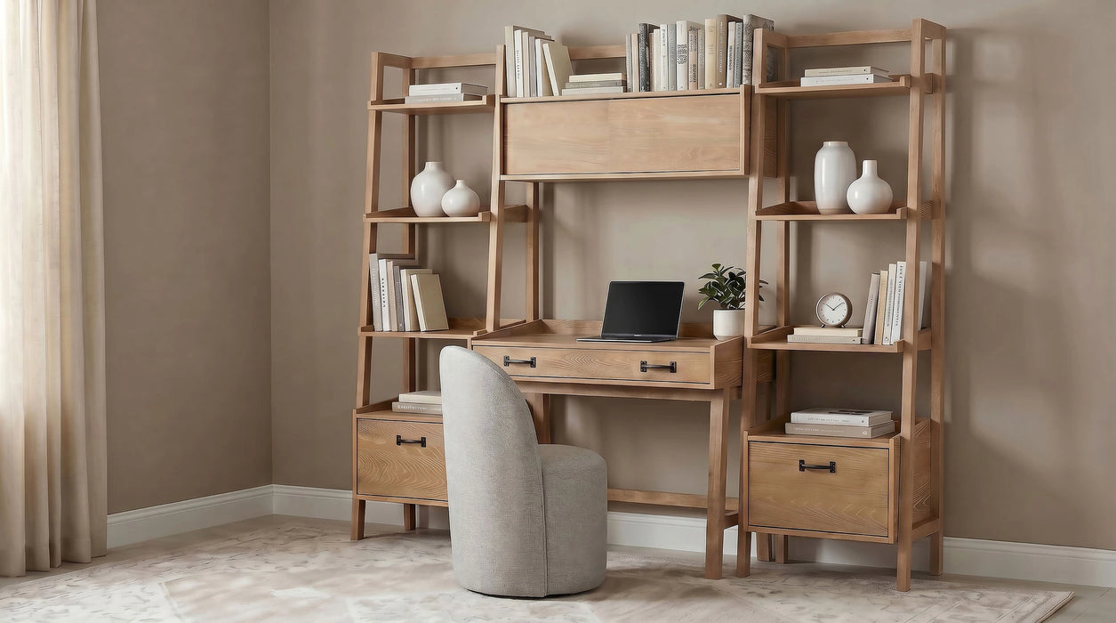 Fabian Desk and Bookshelf Set (Desk, 2 Bookcase and Bridge)